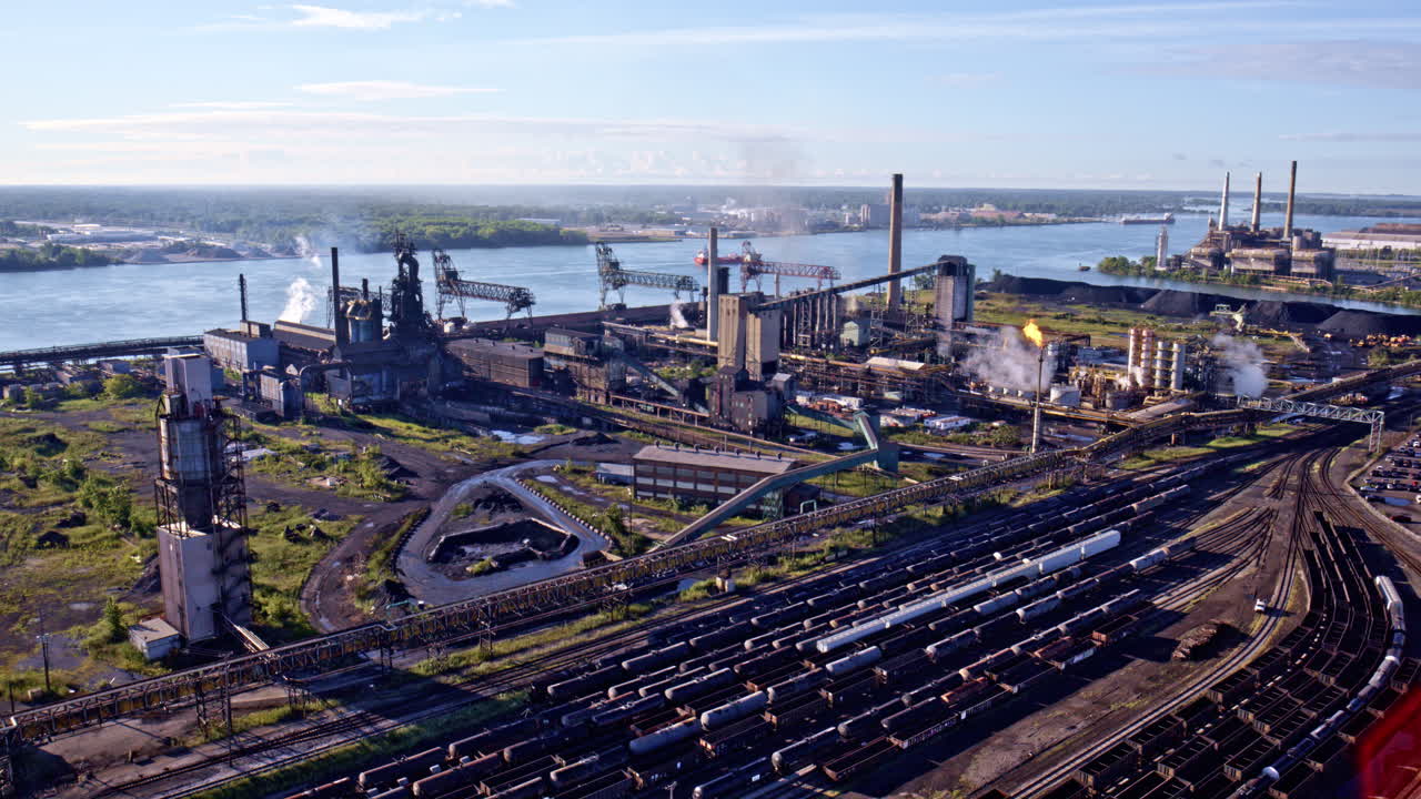 Drone footage capturing a cinematic rotation around the U.S.–Canada border bridge