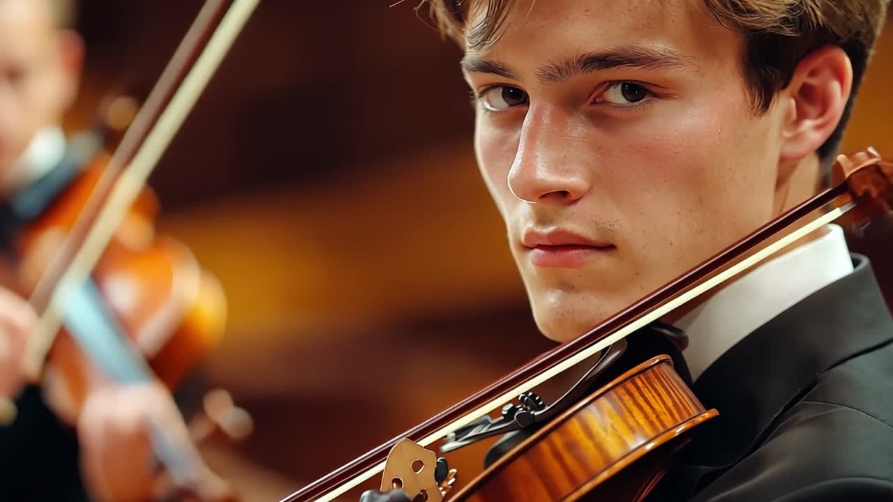 Violinist playing in concert