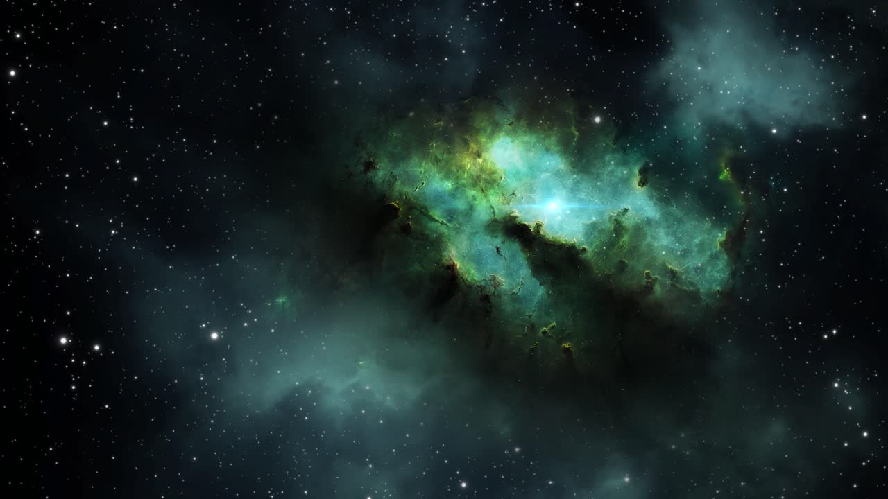 great universe, green color nebula in space