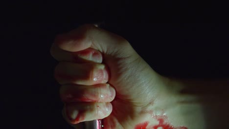 bloody knife and hand stabbing