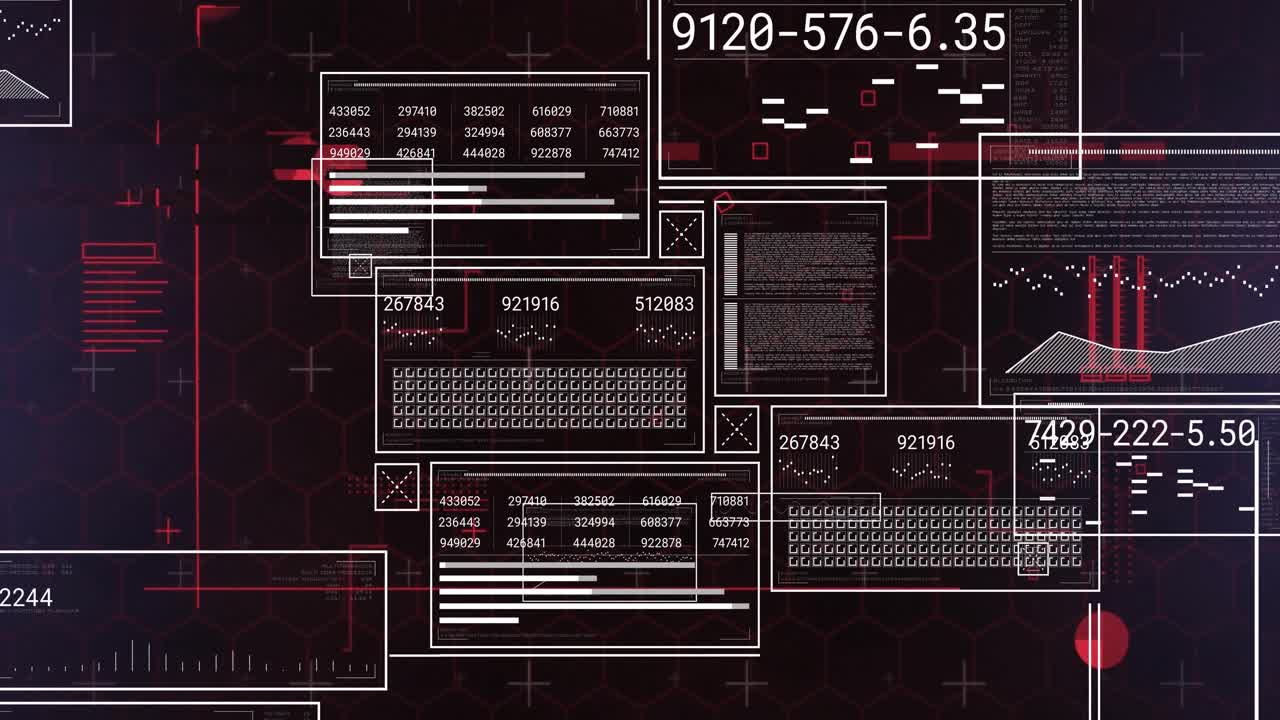 Opening hex backdrop launching UI panels filling readouts marker highlighting codes during scan