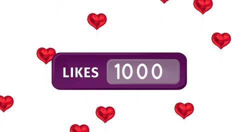 Animation-of-numbers-changing-and-likes-text-in-purple-banner-with-red-hearts-on-white-background