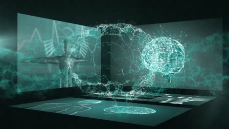 animación del cerebro girando sobre el procesamiento de datos