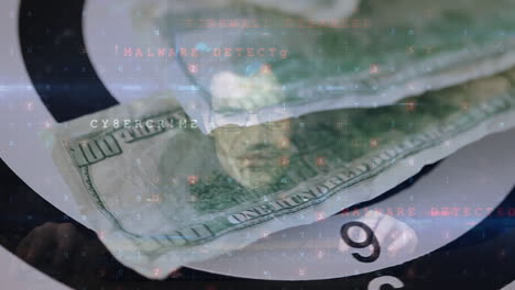 animación del procesamiento de datos en movimiento sobre el hombre utilizando computadora y billete de banco