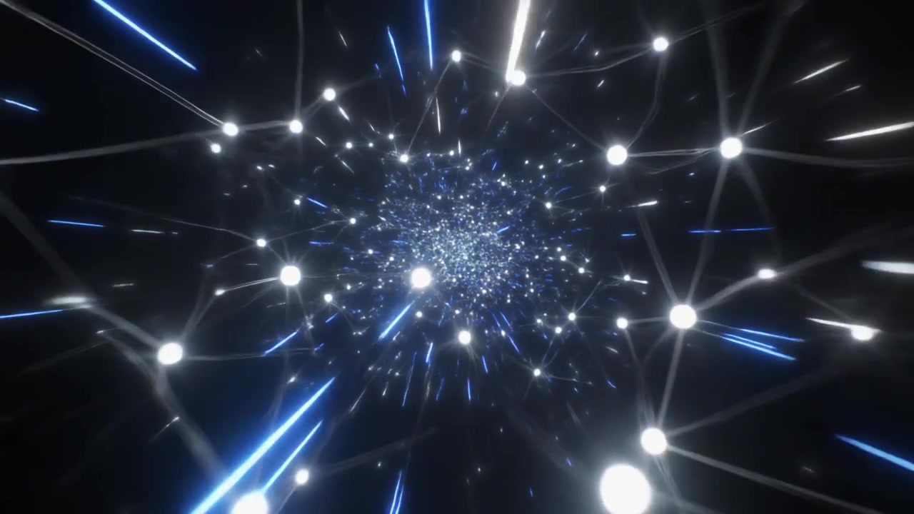 Abstract Digital Tunnel With Glowing Nodes and Light Streaks