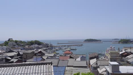 famous seaside village in japan, tomonoura panoramic panning shot