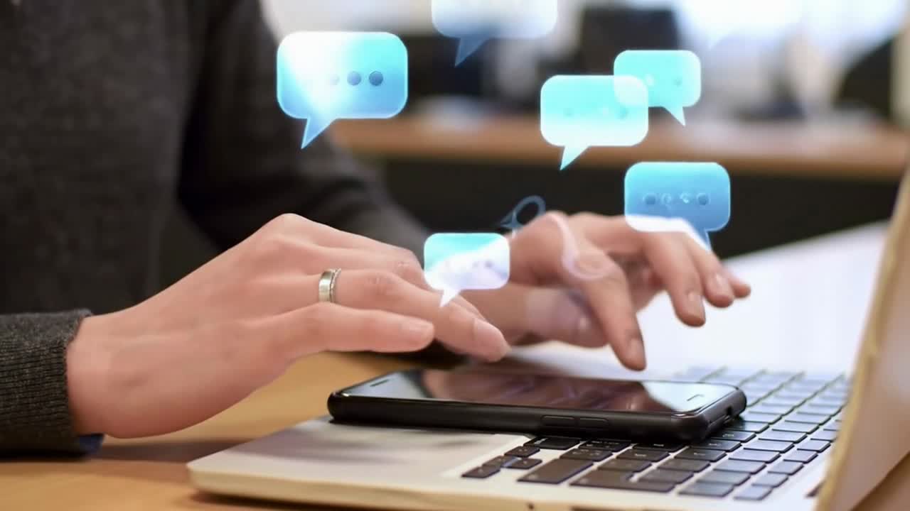 Person Chatting Online with a Phone and Laptop at a Desk