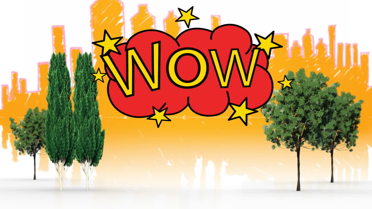 "와우"라는 단어의 디지털로 생성된 비디오