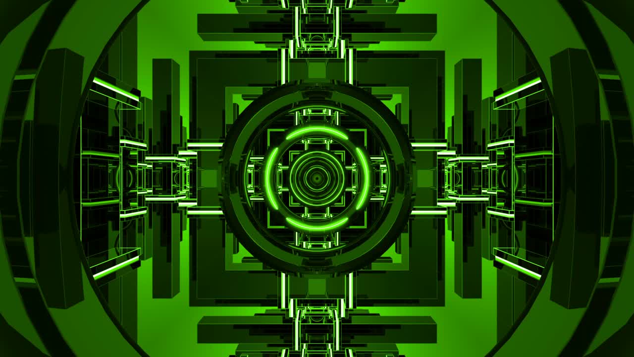 Sfondo tunnel geometrico astratto a ciclo continuo verde