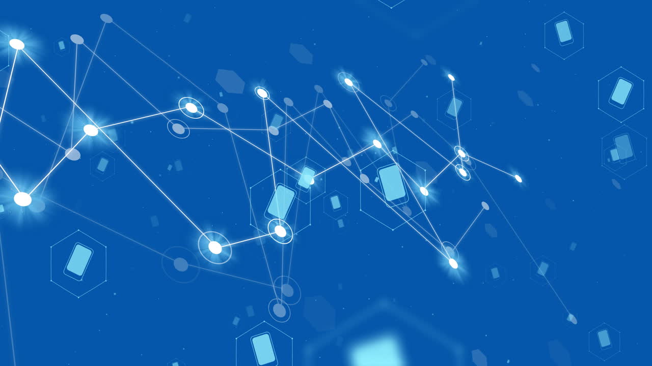 animación de la red de conexiones con puntos en fondo azul