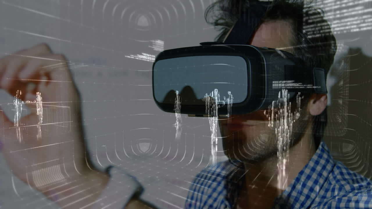 animación del procesamiento de datos sobre el empresario que trabaja en la oficina