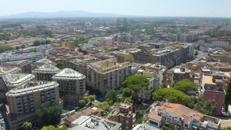 establishing aerial shot of generic apartment building in european city