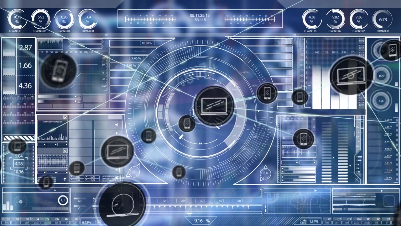 Composition of network of connections with icons over computer circuit board