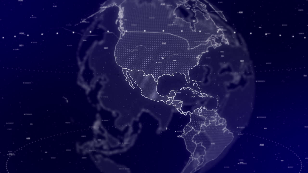 영화적 인 비디오 배경 은 멕시코 나라 를 확대 하여 회전 하는 디지털 지구 를 보여 줍니다
