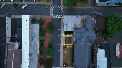 overhead view of downtown milton, pennsylvania with drone video looking down and moving forward