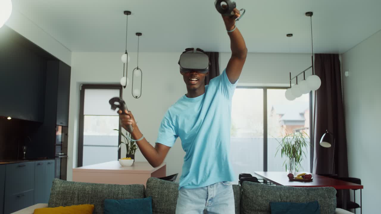 A man playing VR games at home