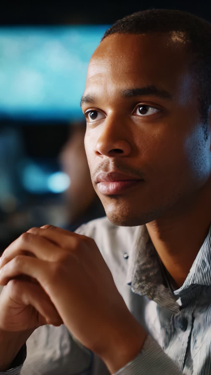 A contemplative young man with a focused expression, shown in two frames capturing a moment of reflection and deep thought against a blurred background