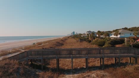 beach dunes with walkway along south carolina beach