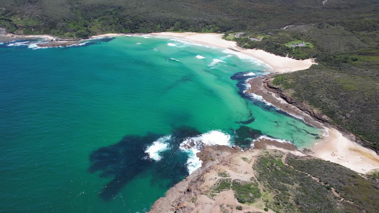 Blue Ocean Of Frazer Beach In New South Wales, Australia - Drone Shot