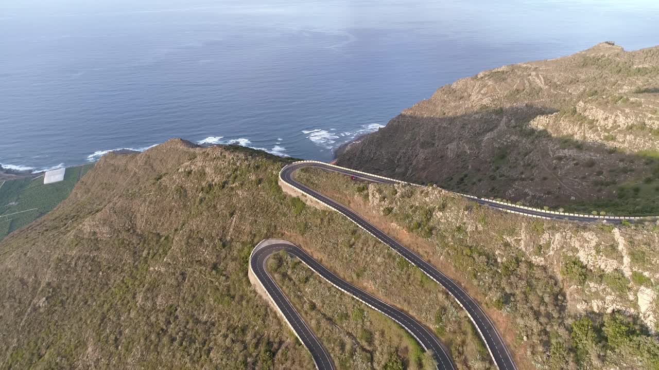 Winding street near Garachico. Drone footage of Tenerife - Canary Islands. birds-eye view
