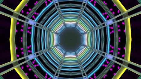 a mesmerizing circular tunnel features vibrant colors illuminating its walls. the lights pulse and shift, creating a captivating and seamless visual effect suitable for digital displays