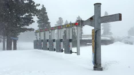 ski resort entry gates closed during heavy sierra blizzard snowstorm