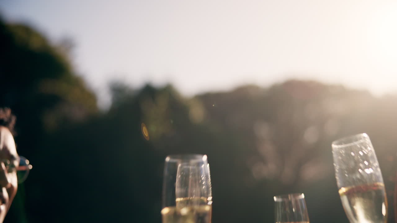 Amici che brindano con champagne all'aperto