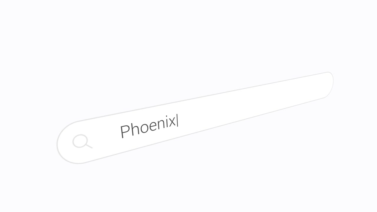 Skriver 'Phoenix' i minimalistisk søgefeltgrafik. Nærbillede