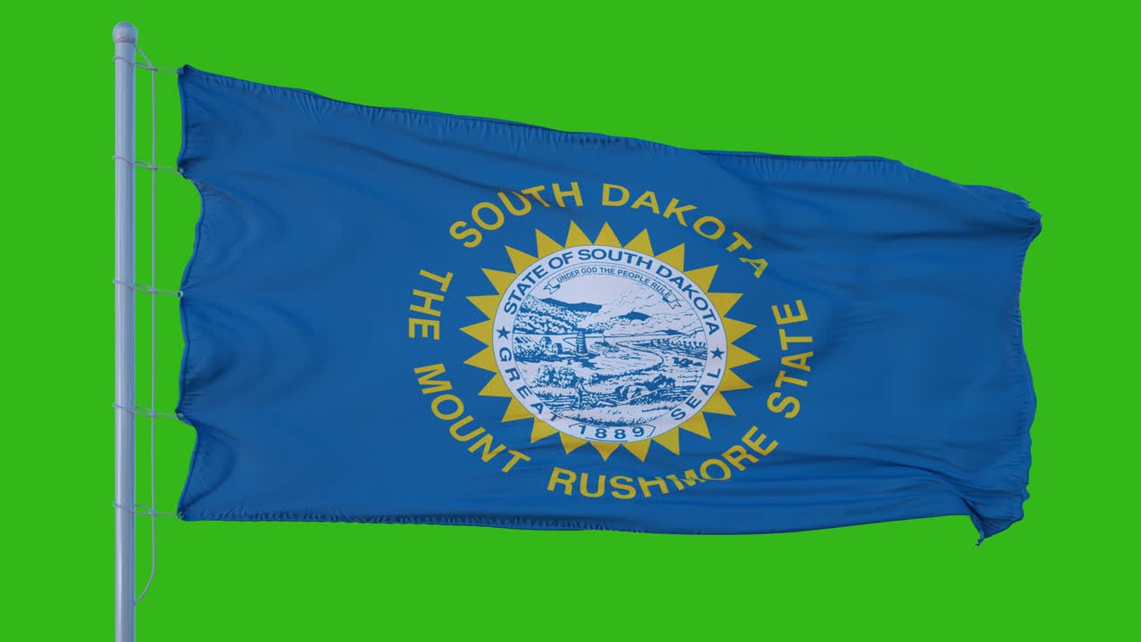 bandera del estado de dakota del sur ondeando en el viento contra el fondo de la pantalla verde