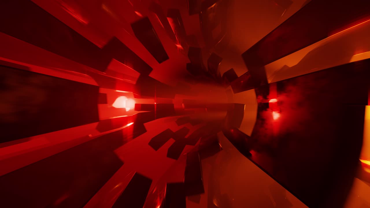 Bright glowing neon lights along endless tunnel, loop animation 3d