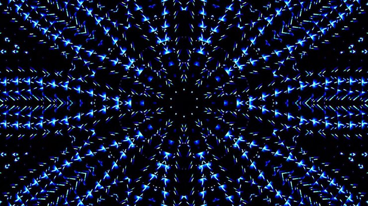shining bright lines set blue wave motion, colorful, on black background