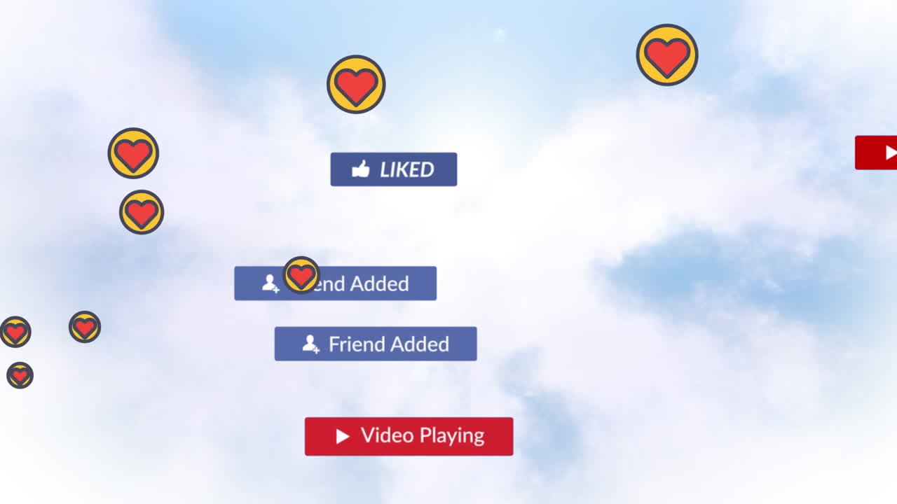 animación del texto de las redes sociales en banners con iconos digitales sobre el fondo del cielo