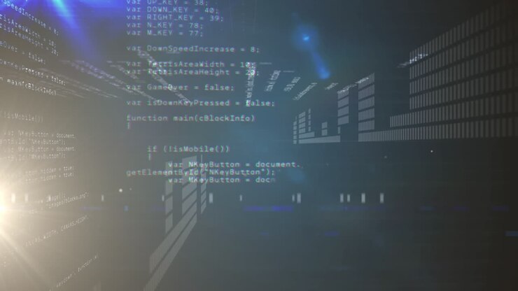 Animation of data processing over black background