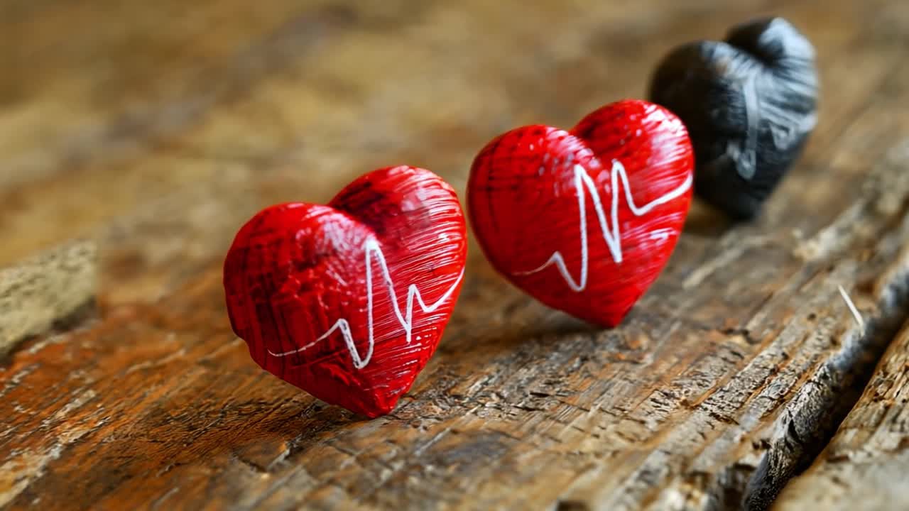 Hearts on Wooden Surface