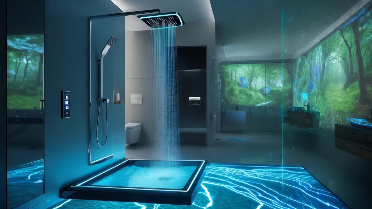 럭셔리 현대적인 욕실과 미래적인 샤워 시스템