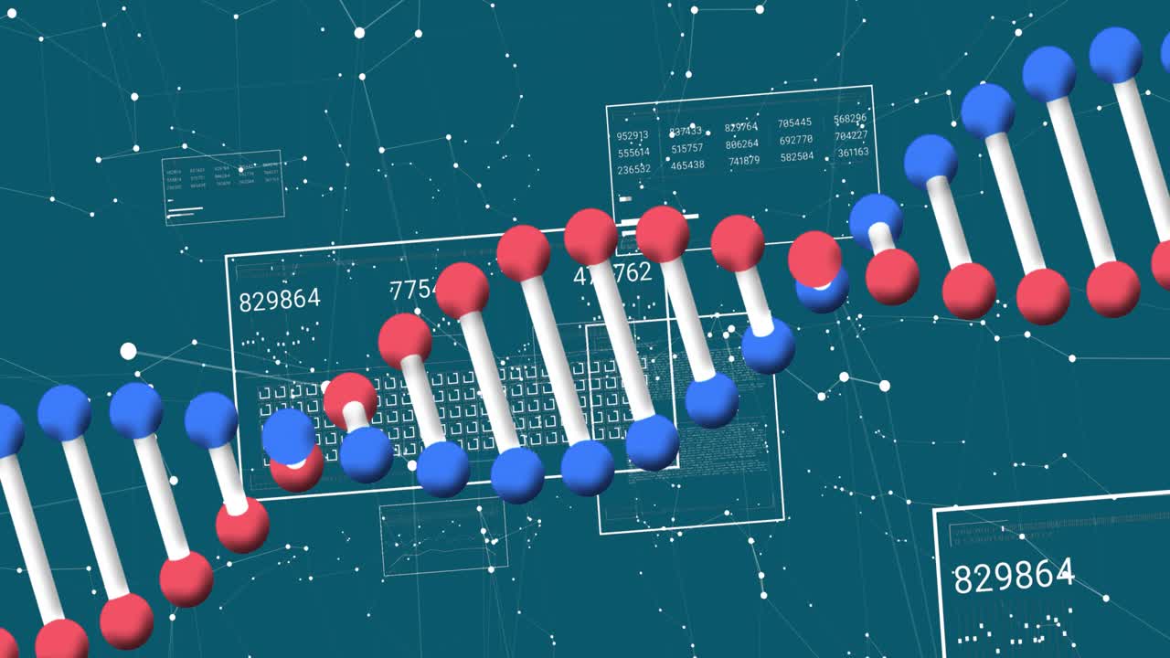 Animation of dna strand and data processing on screens
