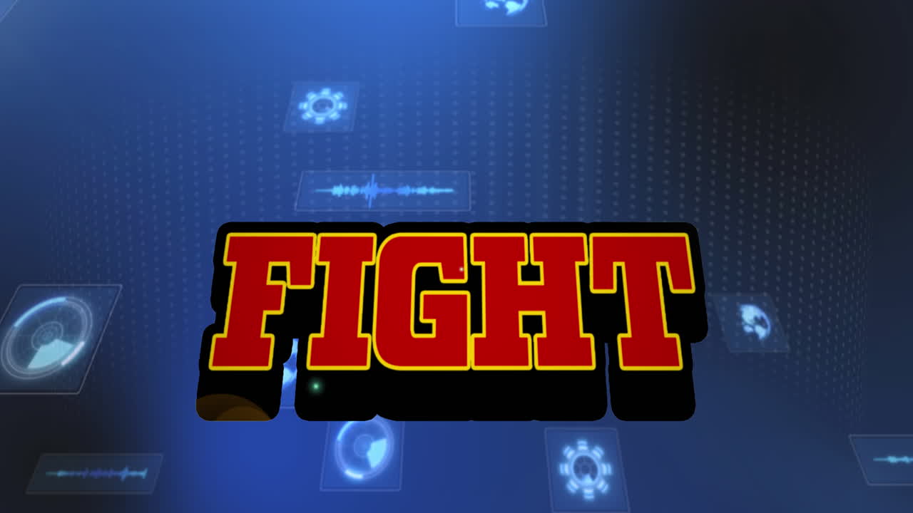 Animazione del testo 'fight' su scansione e elaborazione dati