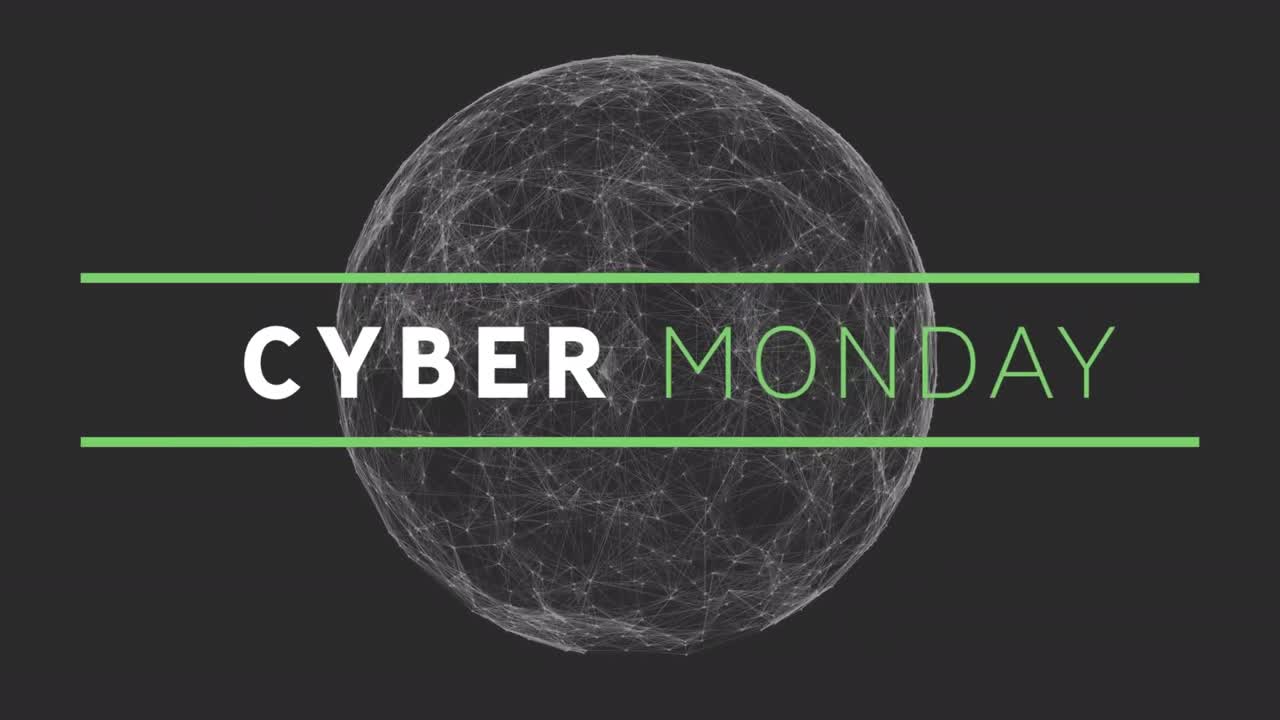 Animation of cyber monday sale text over networks of connections