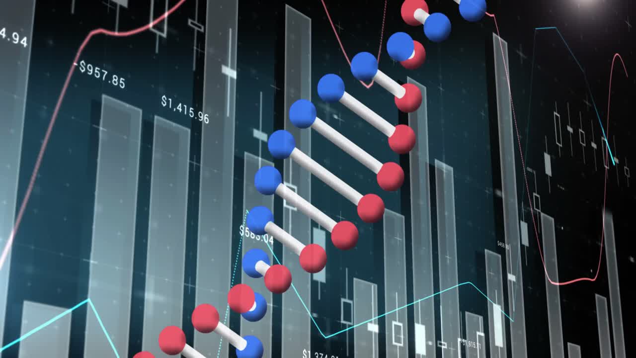 animación de la cadena de adn sobre las estadísticas