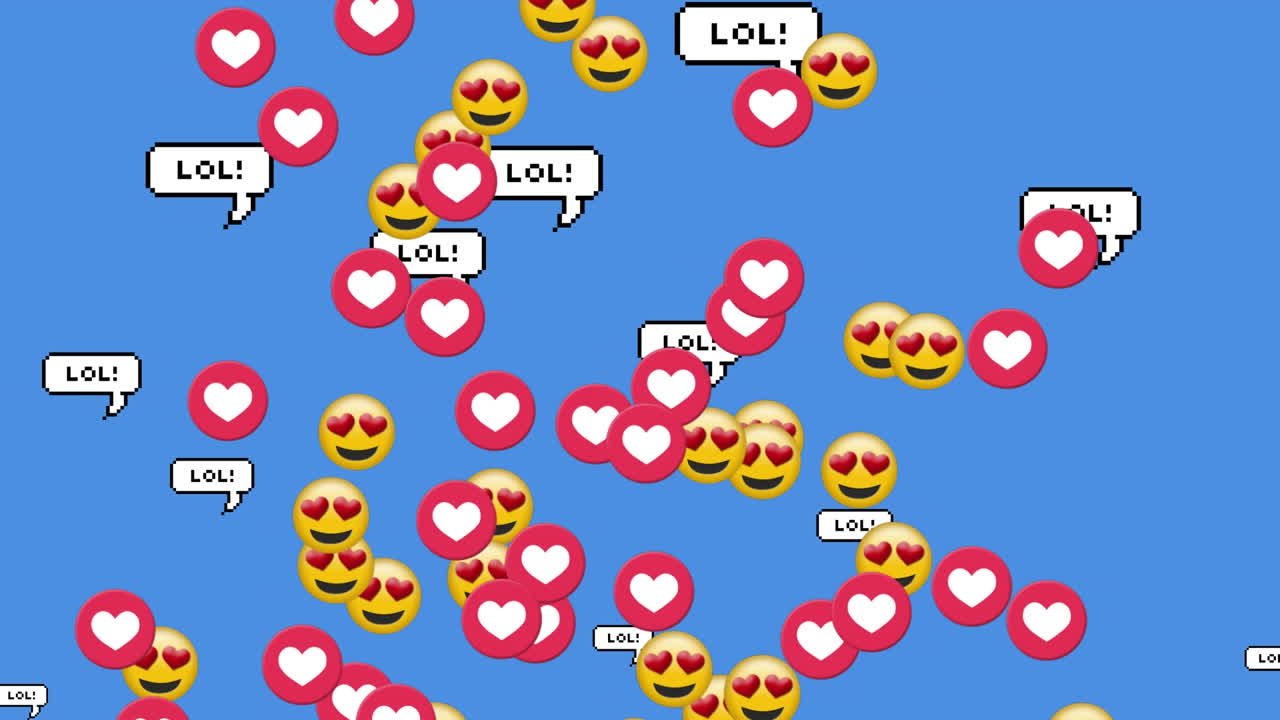 animación de los iconos de las redes sociales que caen sobre un fondo azul