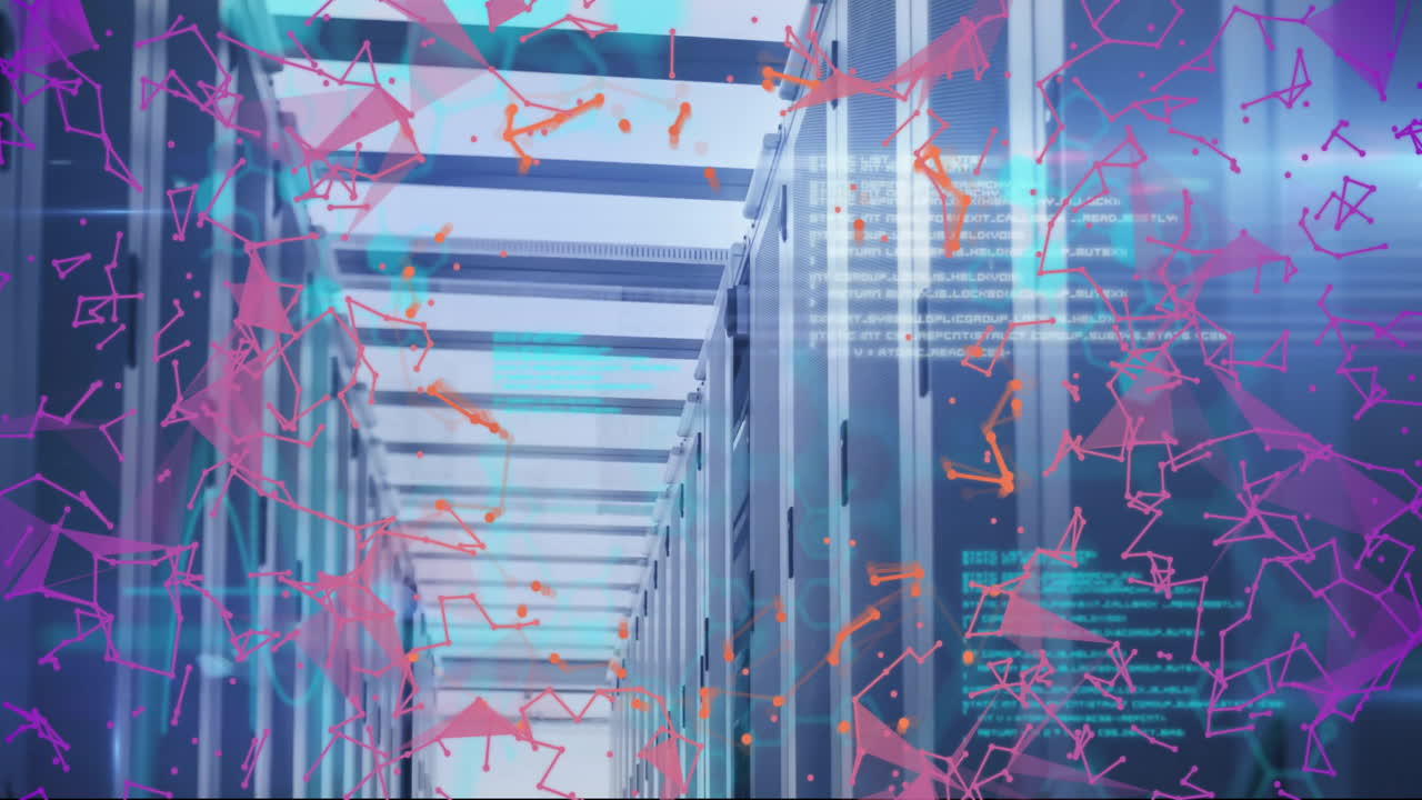 컴퓨터 서버를 통해 디지털 데이터 처리의 애니메이션