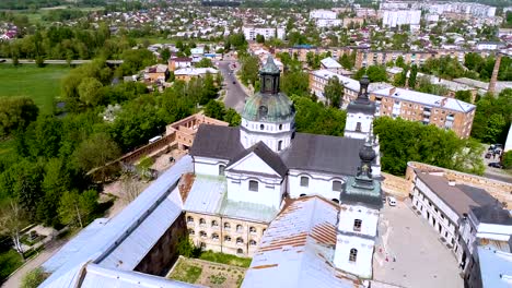 aerial view of monastery of the bare carmelites in berdichev, ukraine. the cityscape from a bird's eye view of the city of berdichev.