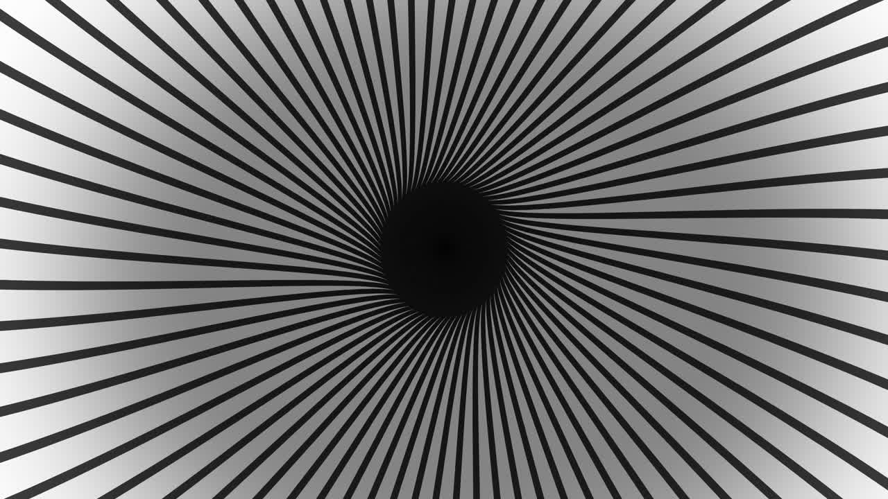 Animation of black and white stripes spinning over black background
