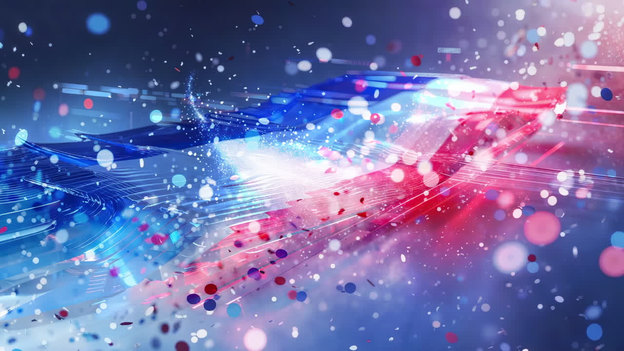 Abstract French Flag with Confetti and Light Streaks