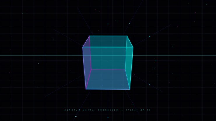 Abstract Rotating Neon Cube in Digital Space
