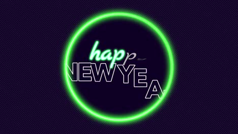 feliz año nuevo con círculo verde brillante de neón
