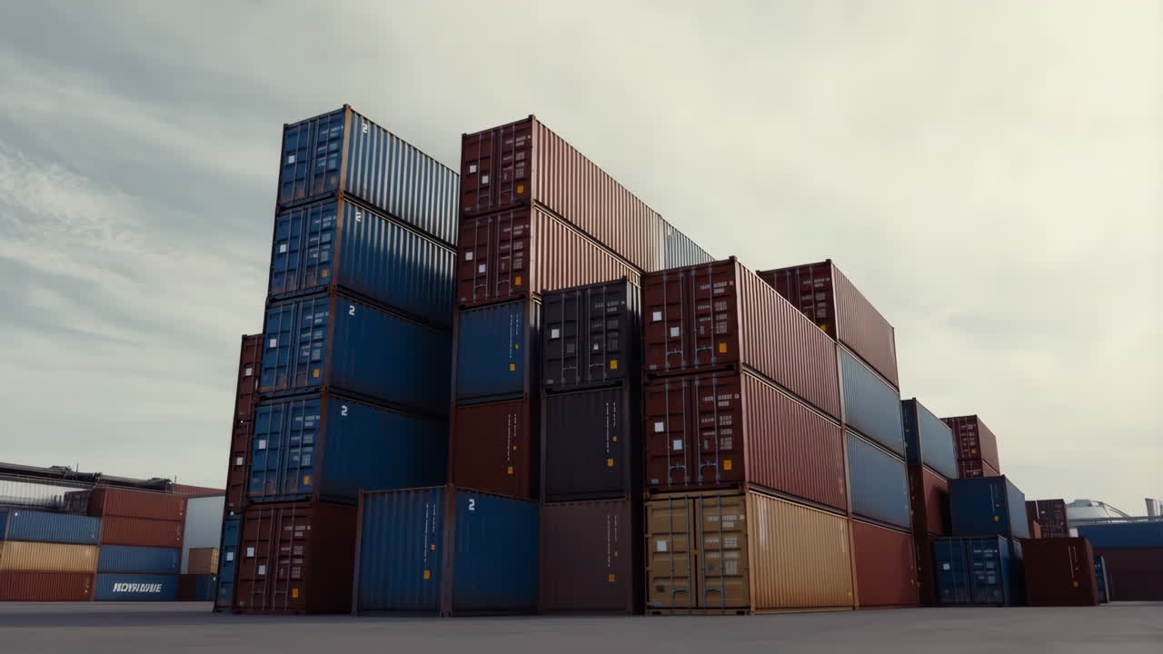 Stacked Shipping Containers in a Port or Industrial Area