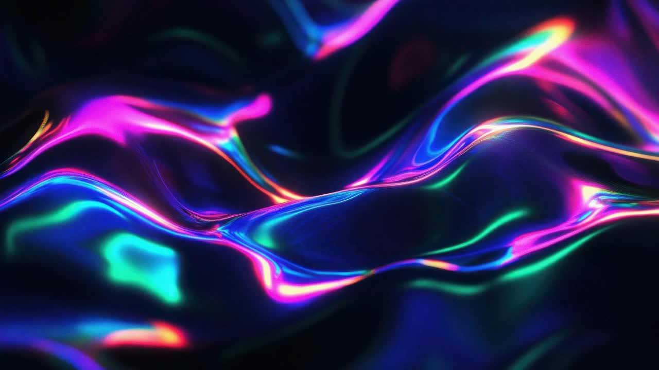 Abstract video of neon liquid waves in vibrant colors, captured from a low-angle