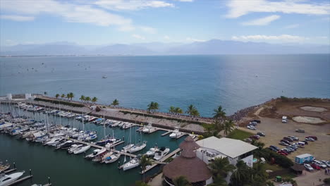 aerial of boat marina in mexico