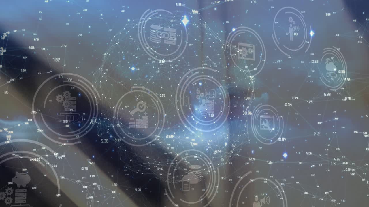 디지털 아이콘의 네트워크와 백그라운드의 창고에 대한 연결의 네트워크